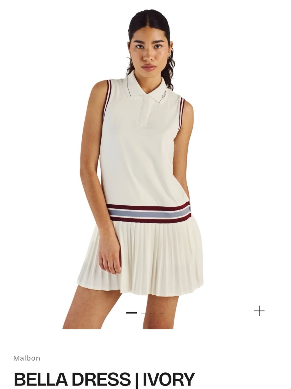 Malbon women’s Bella Golf/Tennis Dress in Ivory with Burgundy & Gray Trim